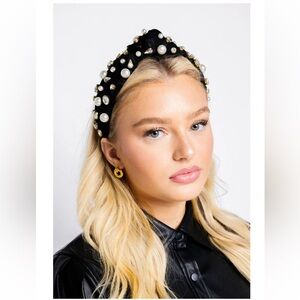 Hello Edie Haley Headband - black with rhinestones, pearls New with Bag